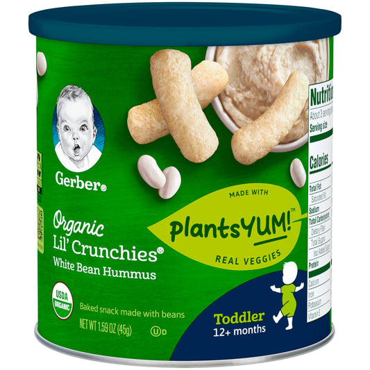 Gerber Organic Non-Gmo White Bean Hummus Lil Crunchies Toddler Snack Can With Plant Protein; 1.59 Ounce; 6 Per Case