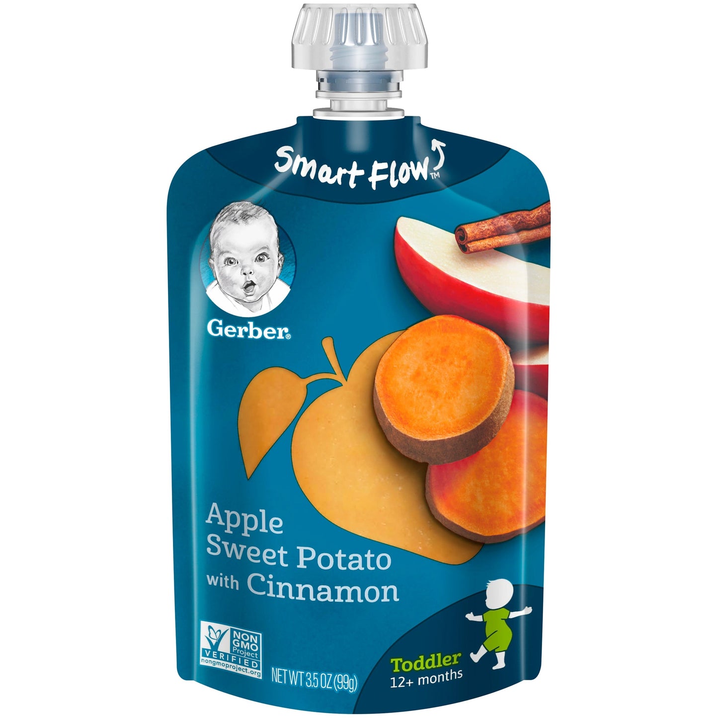 Gerber Natural Non-Gmo Apple Sweet Potato Cinnamon Puree Toddler Food Pouch With Vitamin C & E; 3.5 Ounce; 6 Per Box; 2 Per Case