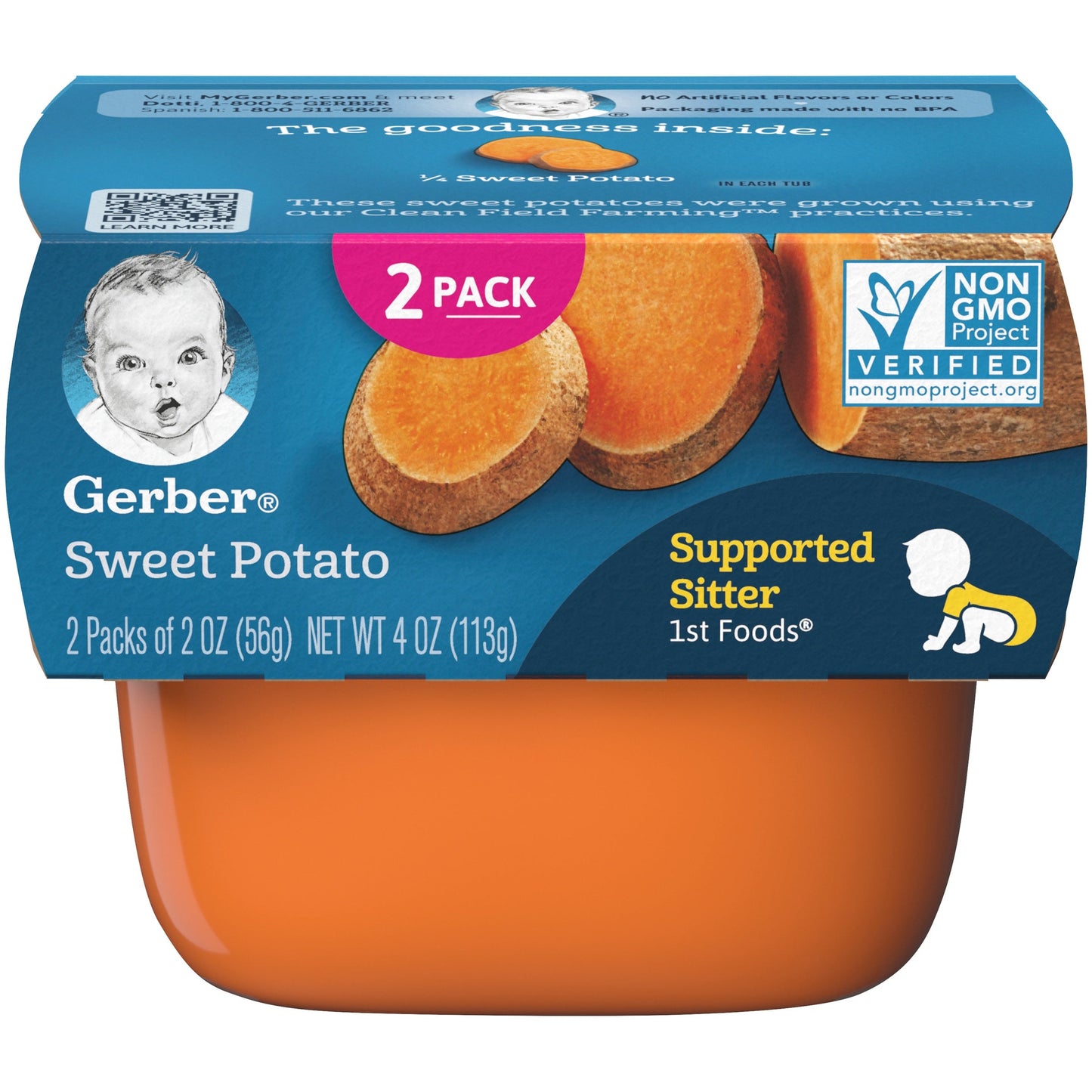 Gerber Natural For Baby Non-Gmo Sweet Potato Puree Baby Food Tub; 2X 2 Oz Tubs; 4 Ounce; 4 Per Box; 2 Per Case