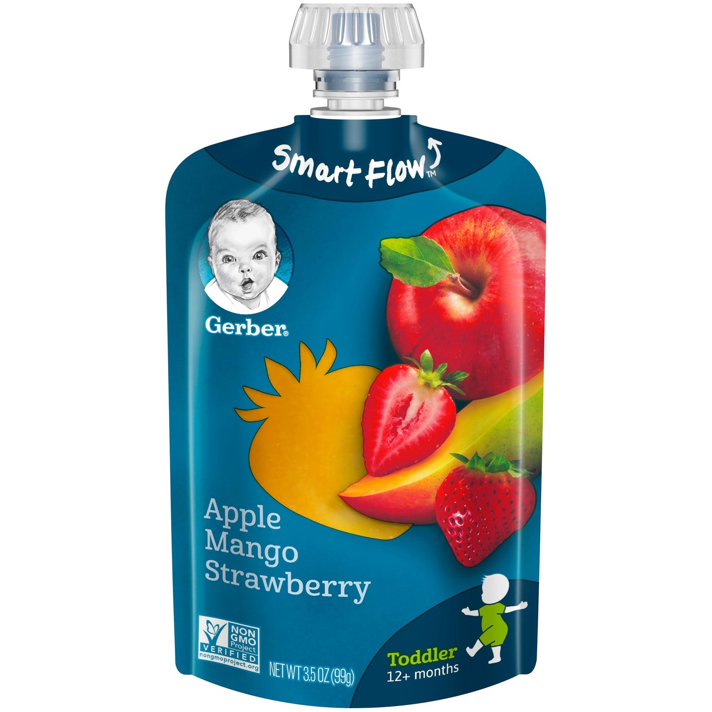 Gerber Natural Non-Gmo Apple Mango Strawberry Puree Toddler Food Pouch With Vitamin C & E; 3.5 Ounce; 6 Per Box; 2 Per Case