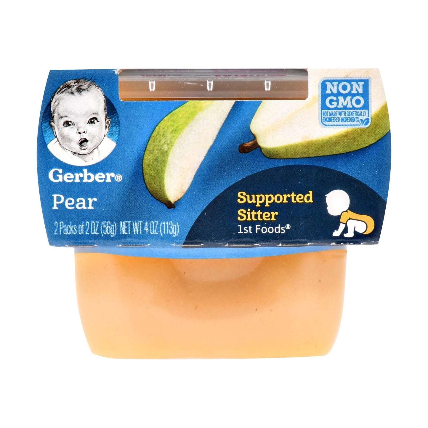 Gerber 1St Foods Natural For Baby Non-Gmo Pear Puree Baby Food Tub; 2X 2 Oz Tubs; 4 Ounce; 4 Per Box; 2 Per Case