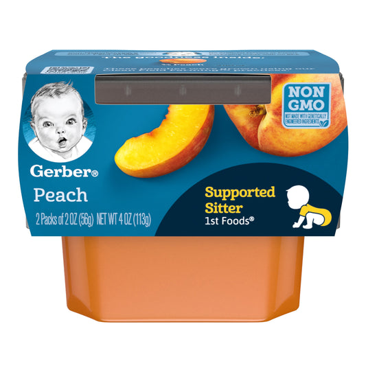 Gerber Natural For Baby Non-Gmo Peach Puree Baby Food Tub; 2X 2 Oz Tubs; 4 Ounce; 4 Per Box; 2 Per Case