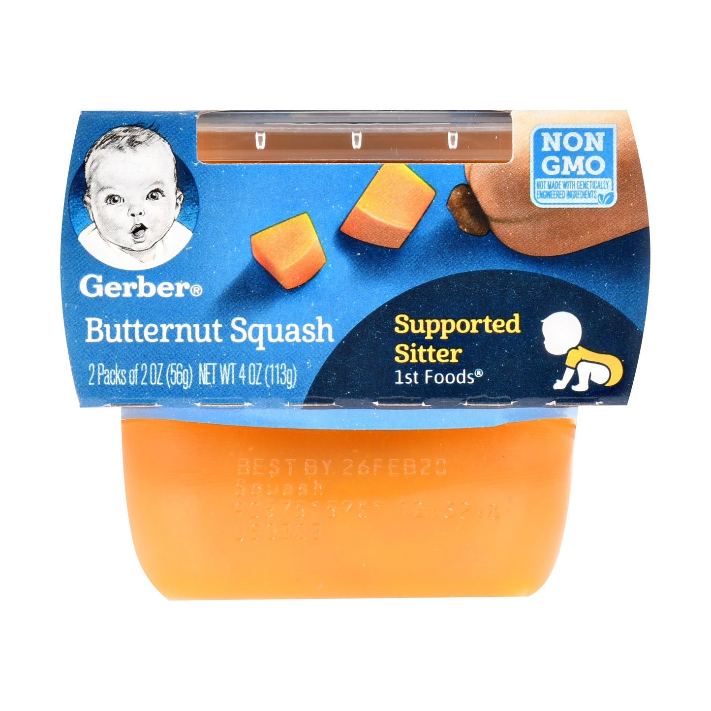 Gerber 1St Foods Non-Gmo Butternut Squash Puree Baby Food Tub; 2X 2 Oz Tubs; 4 Ounce; 4 Per Box; 2 Per Case