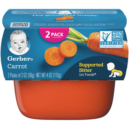 Gerber 1St Foods Non-Gmo Carrot Puree Baby Food Tub; 2X 2 Oz Tubs; 4 Ounce; 4 Per Box; 2 Per Case