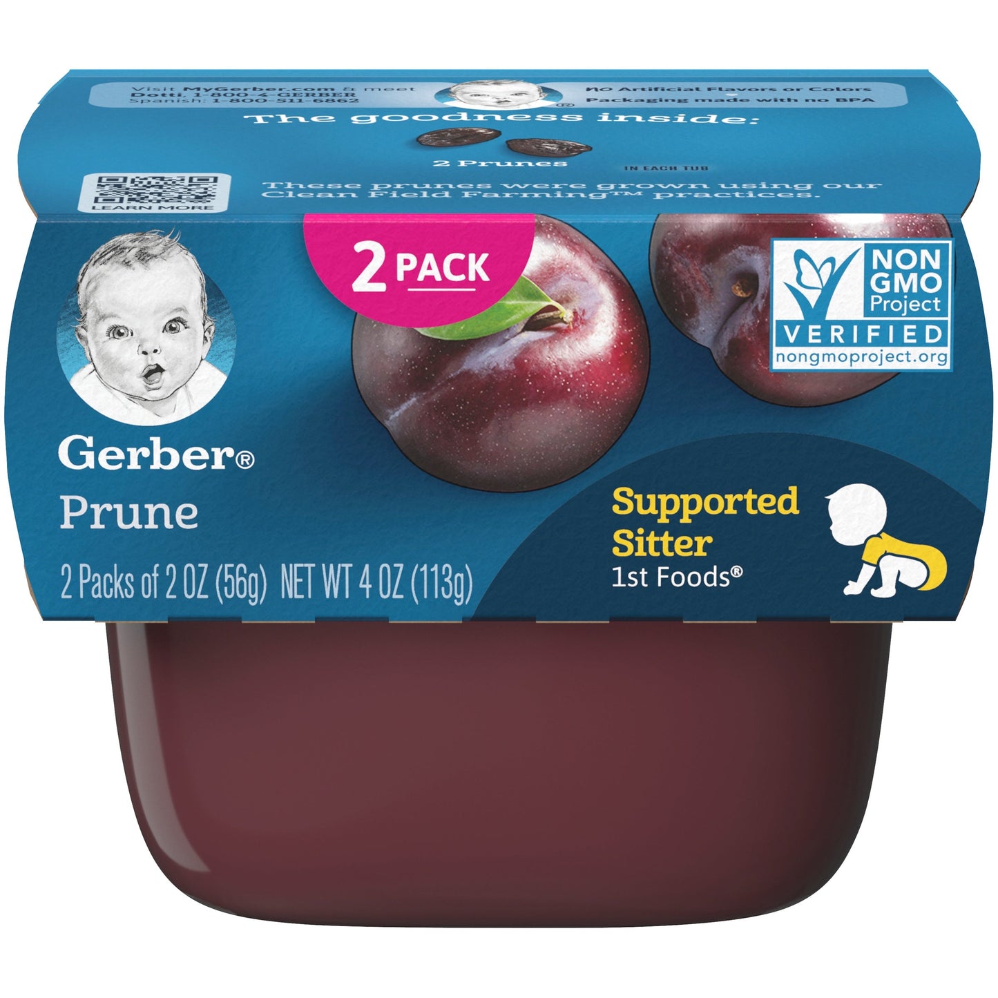 Gerber 1St Foods Natural For Baby Non-Gmo Prune Puree Baby Food Tub; 2X 2 Oz Tubs; 4 Ounce; 4 Per Box; 2 Per Case