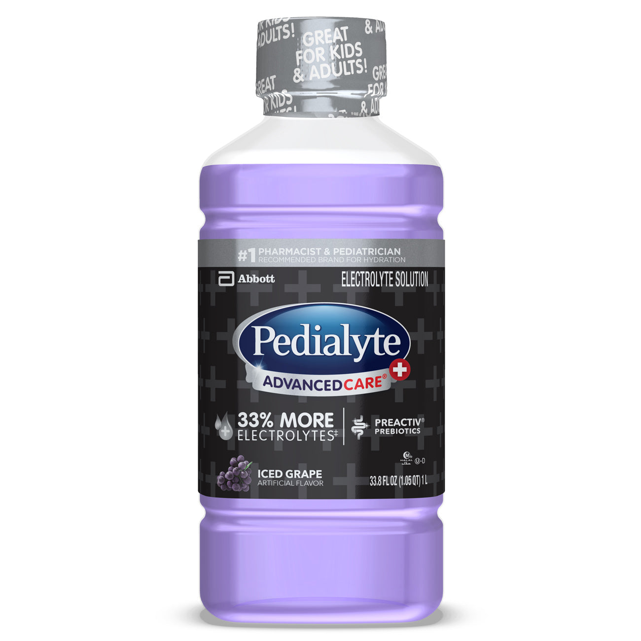 Pedialyte Advance Care Plus Iced Grape Liter Flavored Electrolyte Solution; 33.8 Fluid Ounce; 4 Per Case - High Mart Wholesale