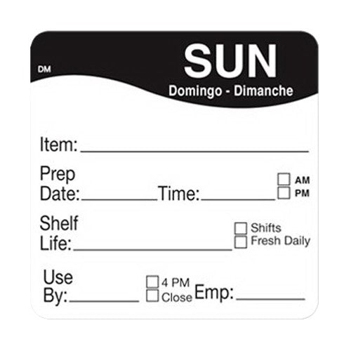 Ncco Trilingual Dissolvable Labels Sunday 2"X2" Item-Date-Use By; 250 Each