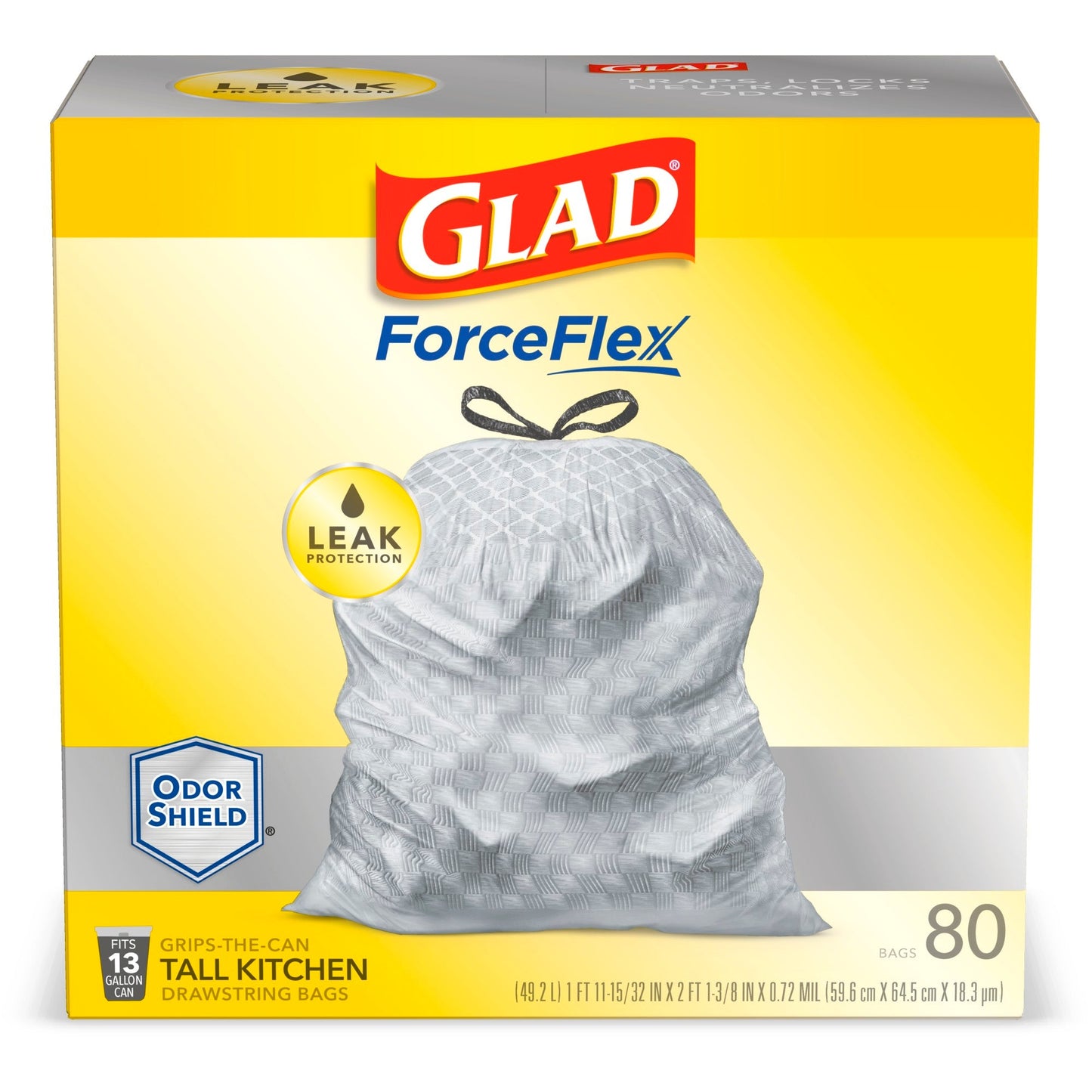 Glad Forceflex Plus Drawstrings Unscented; 80 Count; 3 Per Case